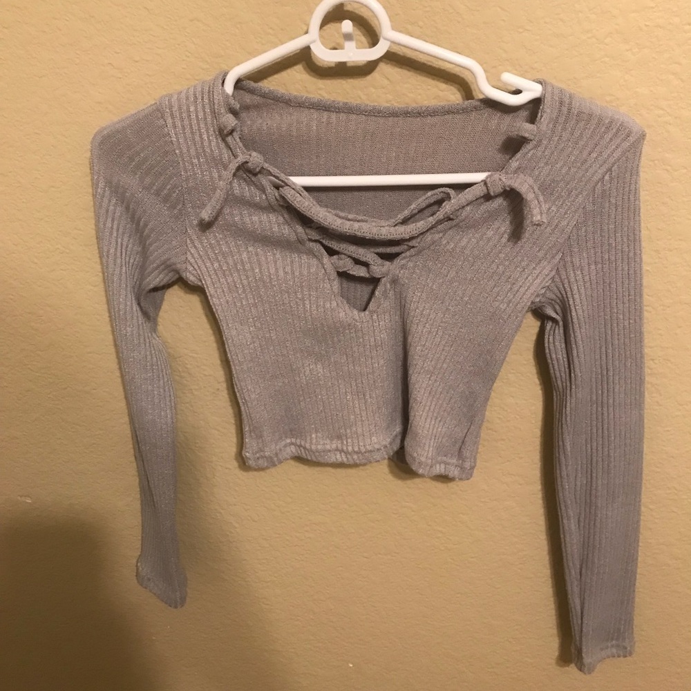 Gray Urban Outfiters Crop Top w/ Tie
